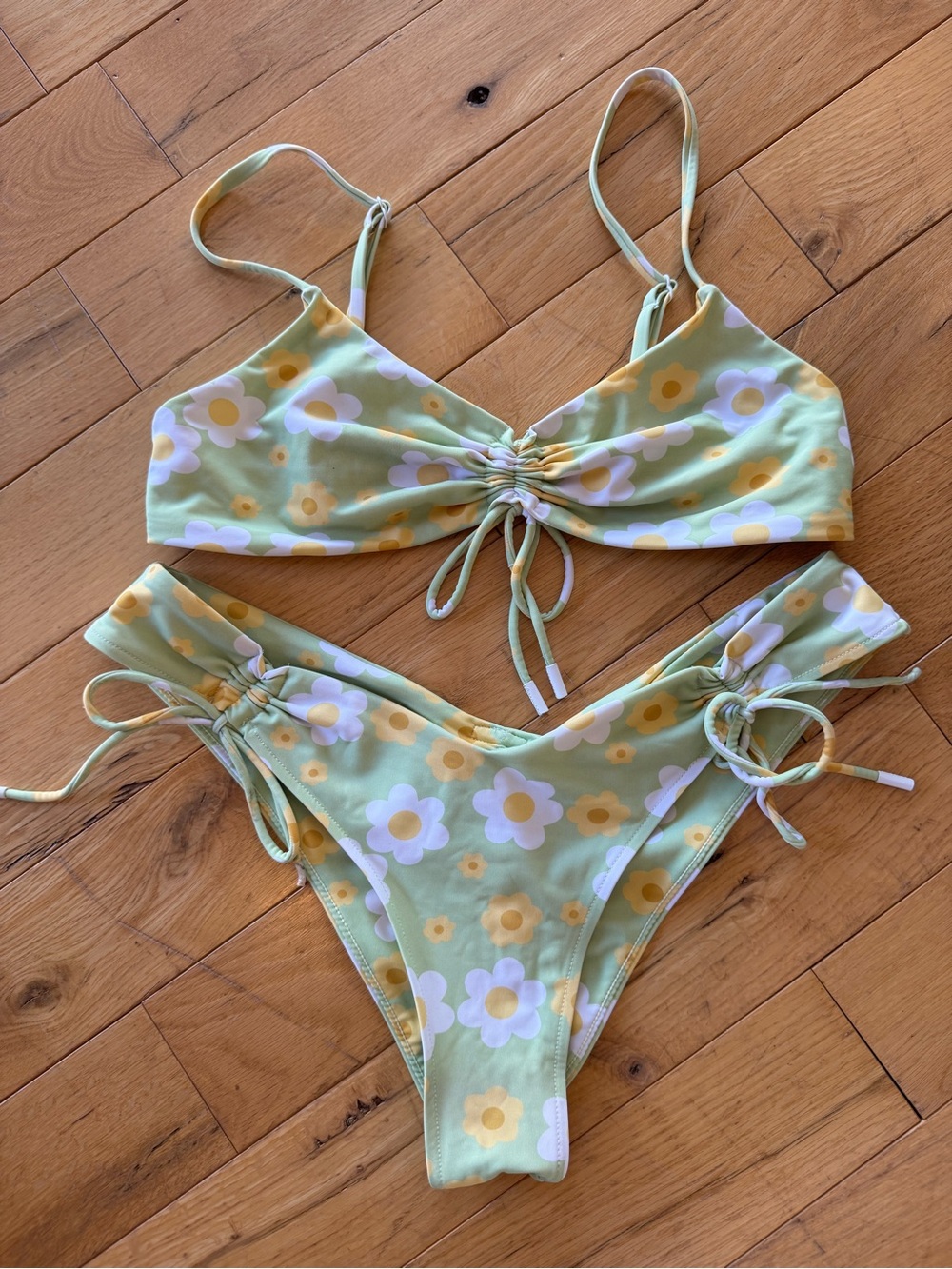 Blackbough Green Floral Tie-Front Bikini Set